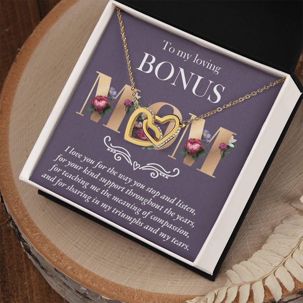 To My Bonus Mom, Throughout The Years, Interlocking Hearts Necklace