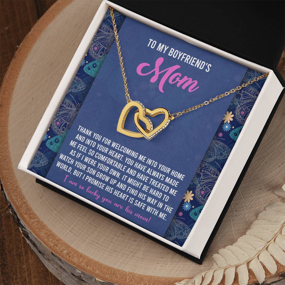 To My Boyfriend's Mom, I Am So Lucky You Are His Mom, Interlocking Hearts Necklace