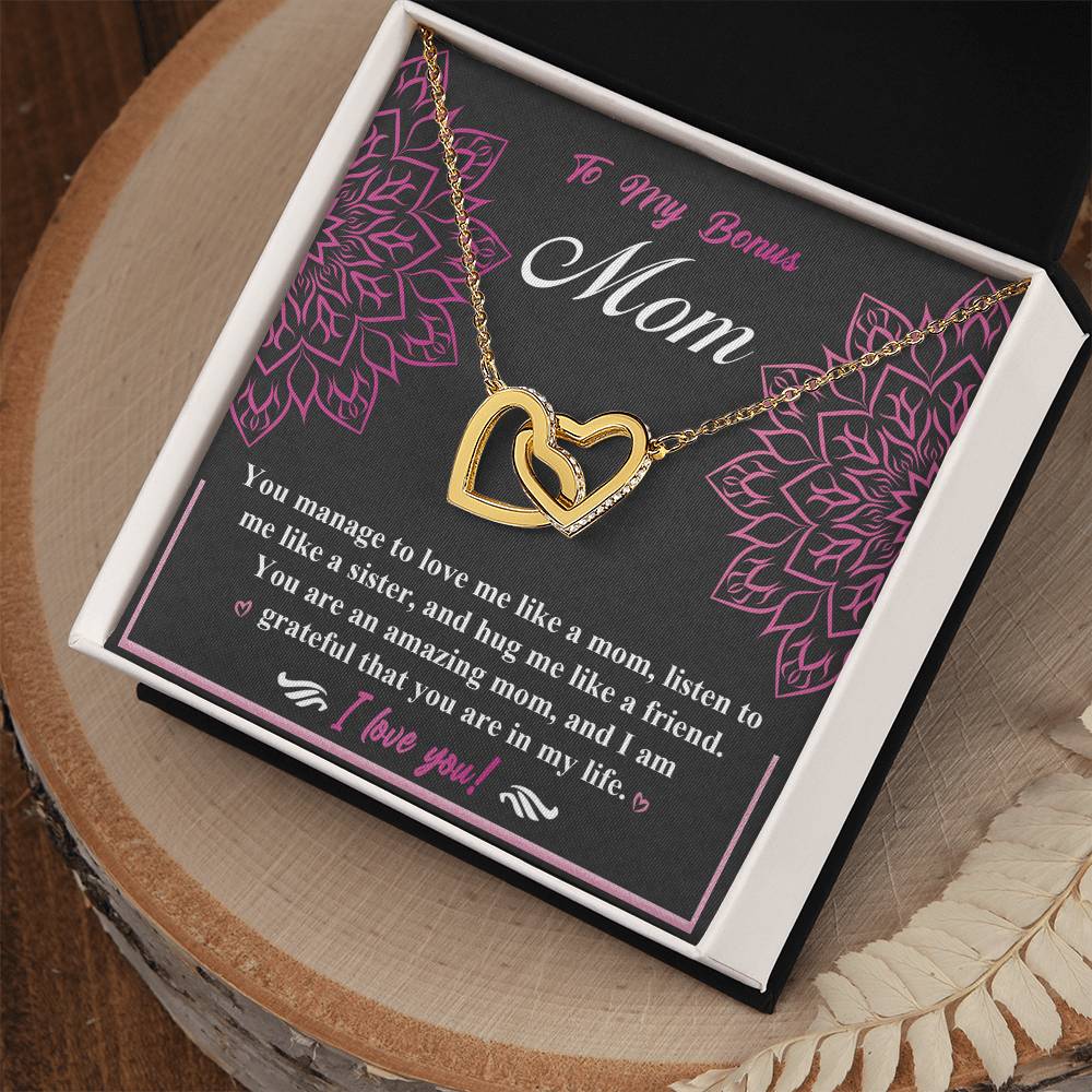 To My Bonus Mom, An Amazing Mom, Interlocking Hearts Necklace