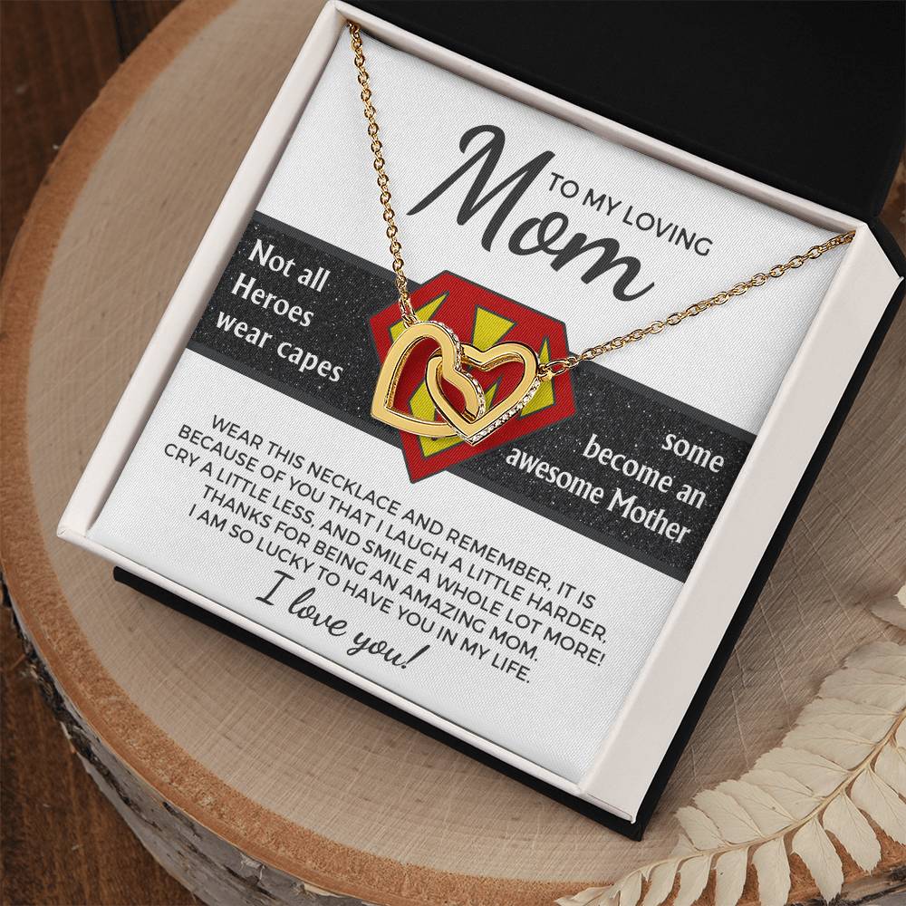 To My Loving Mom, Awesome Mother, Interlocking Hearts Necklace