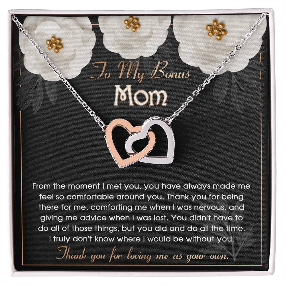 To My Bonus Mom, Thank You For Loving Me As Your Own, Interlocking Hearts Necklace