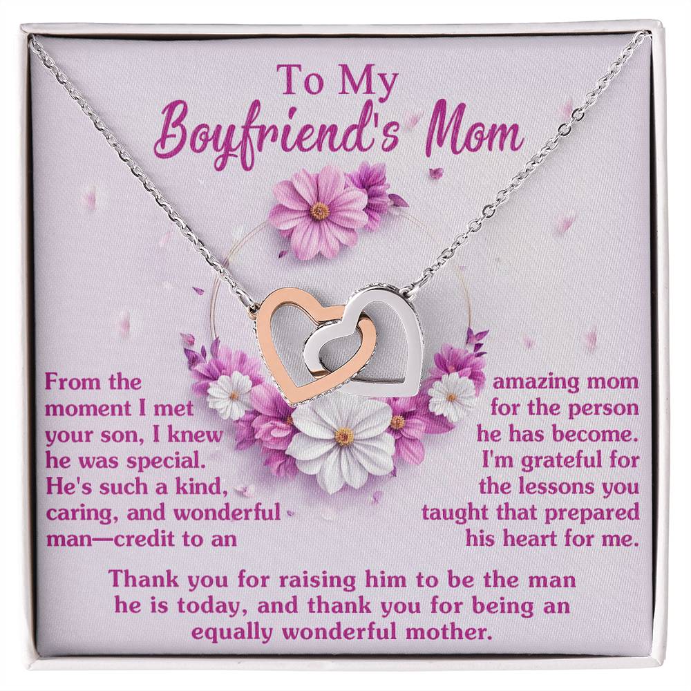 To My Boyfriends Mom, Wonderful Mother, Interlocking Hearts Necklace