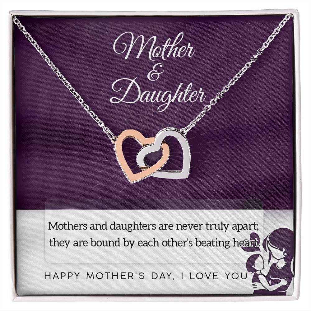 Mother and Daughter, Never Truly Apart, Happy Mothers Day, Interlocking Hearts Necklace