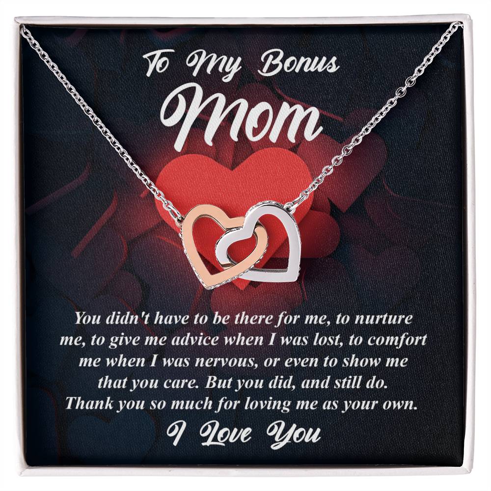 To My Bonus Mom, I Love You, Interlocking Hearts Necklace