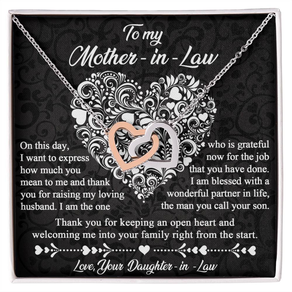 To My Mother-In-Law, Thank You For Keeping An Open Heart, Interlocking Hearts Necklace