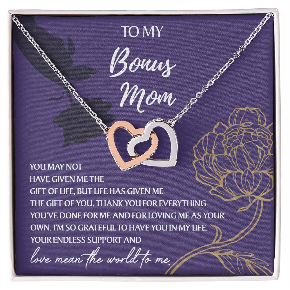 To My Bonus Mom, Thank You For Everything, Interlocking Hearts Necklace