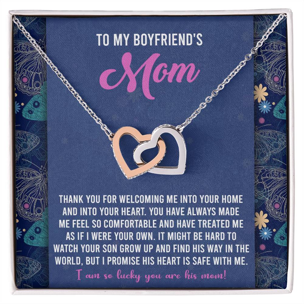 To My Boyfriend's Mom, I Am So Lucky You Are His Mom, Interlocking Hearts Necklace