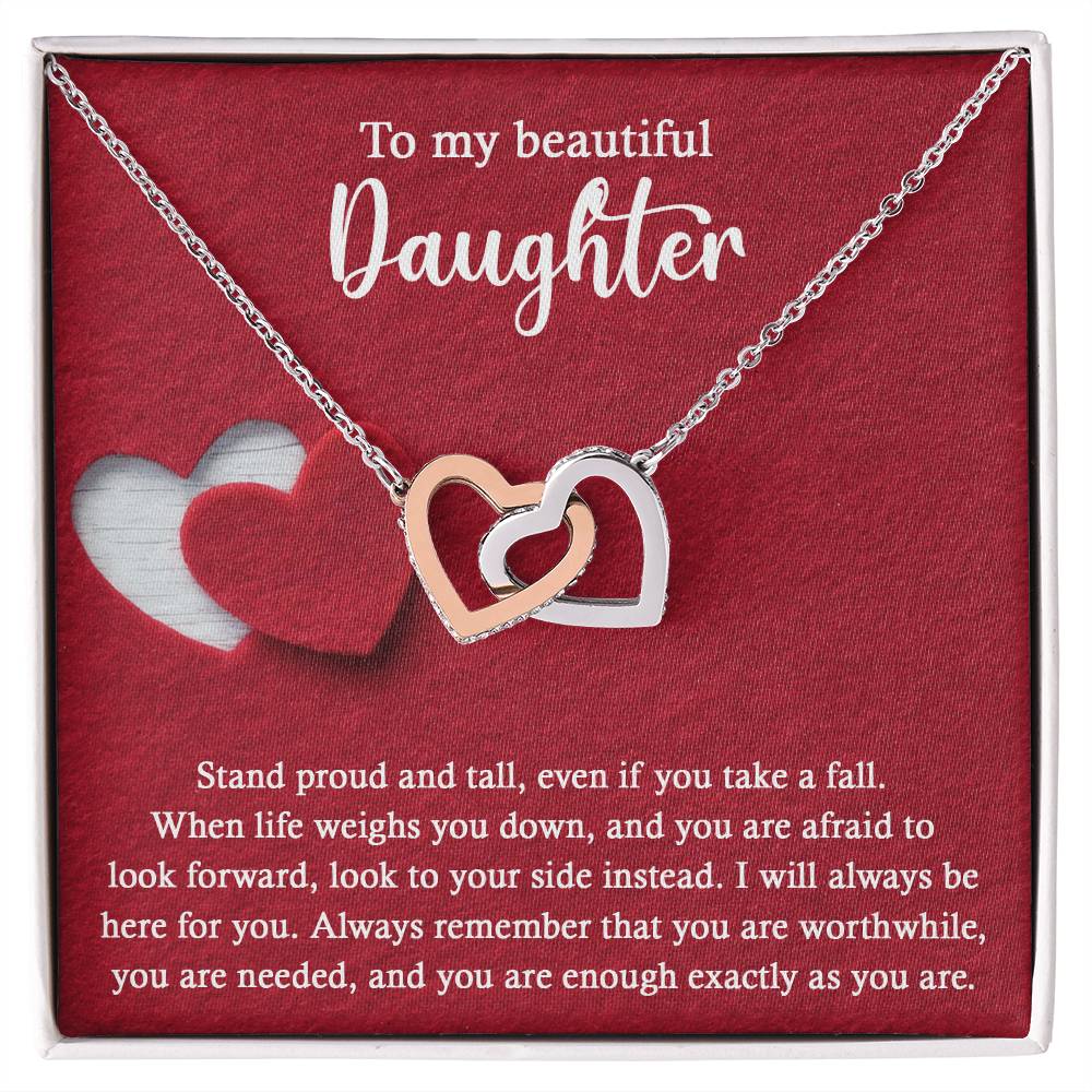 To My Daughter, I Will Always Be Here For You, Interlocking Hearts Necklace, Gift For Daughter