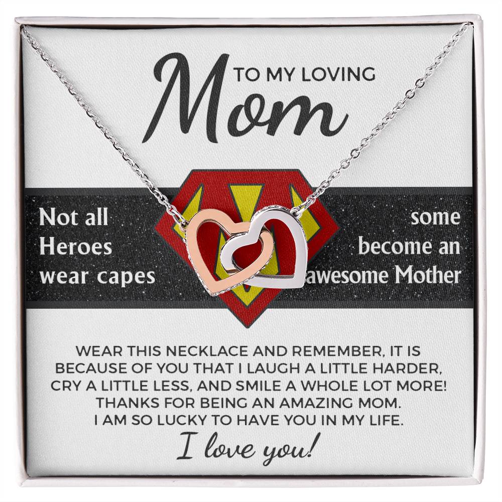 To My Loving Mom, Awesome Mother, Interlocking Hearts Necklace