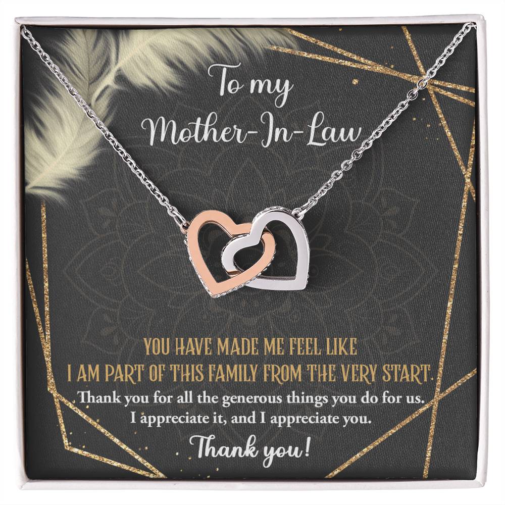 To My Mother-In-Law, You Have Made Me Feel Like A Part Of This Family, Interlocking Hearts Necklace