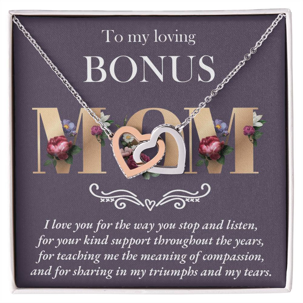 To My Bonus Mom, Throughout The Years, Interlocking Hearts Necklace