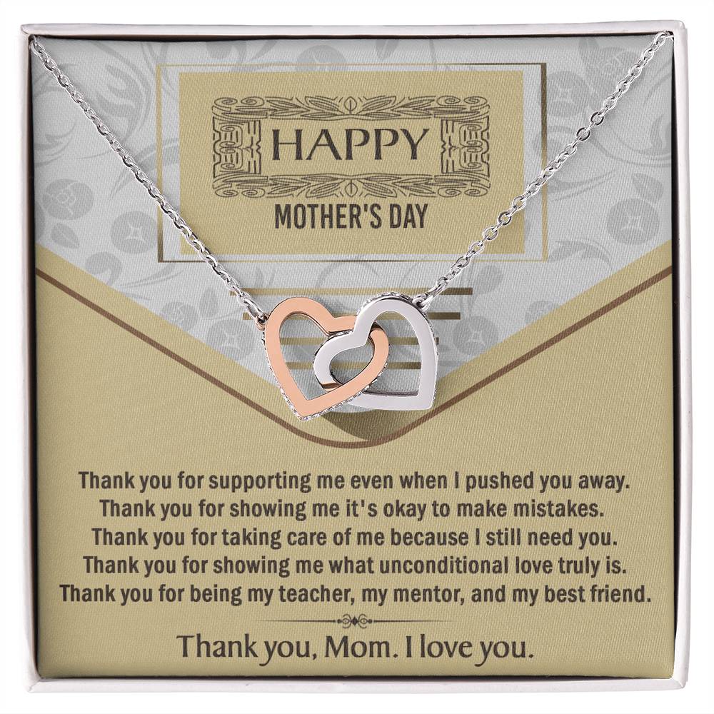 Happy Mothers Day, Thank You, Interlocking Hearts Necklace