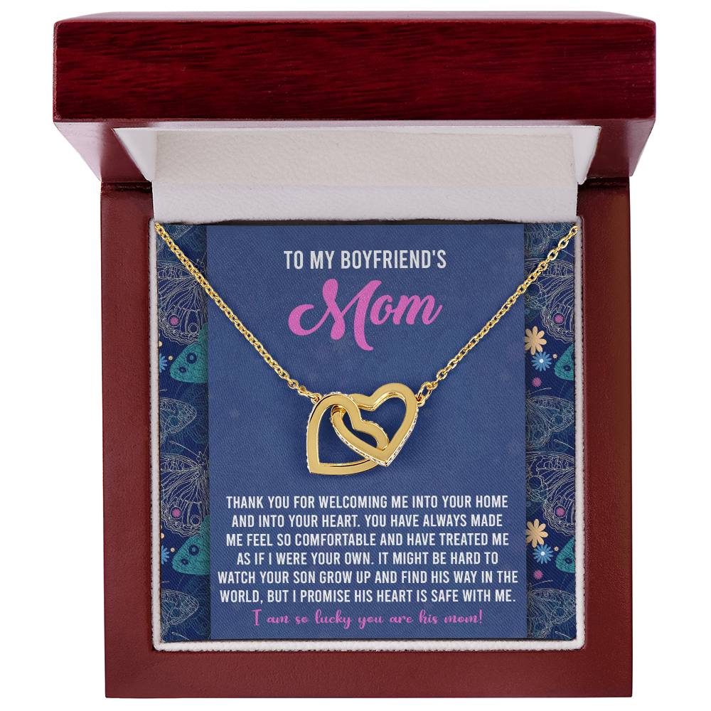 To My Boyfriend's Mom, I Am So Lucky You Are His Mom, Interlocking Hearts Necklace