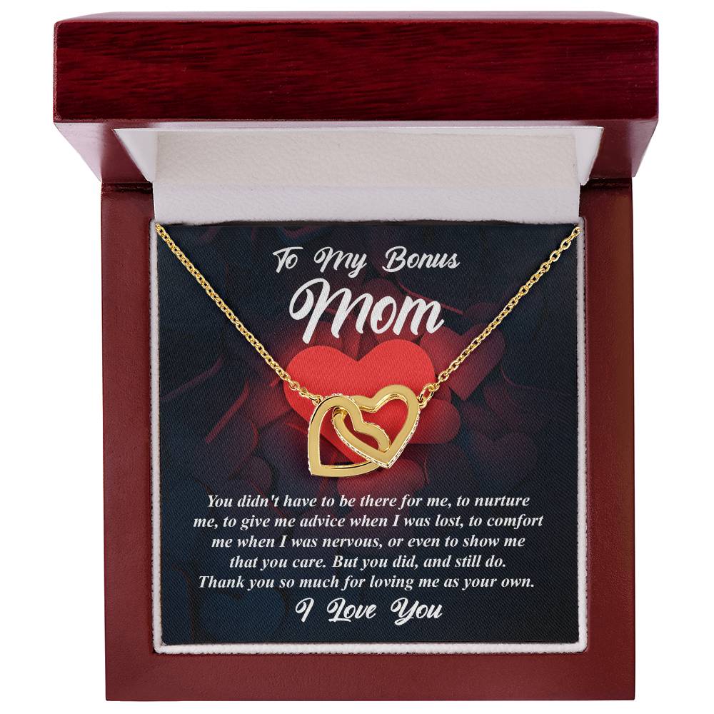 To My Bonus Mom, I Love You, Interlocking Hearts Necklace