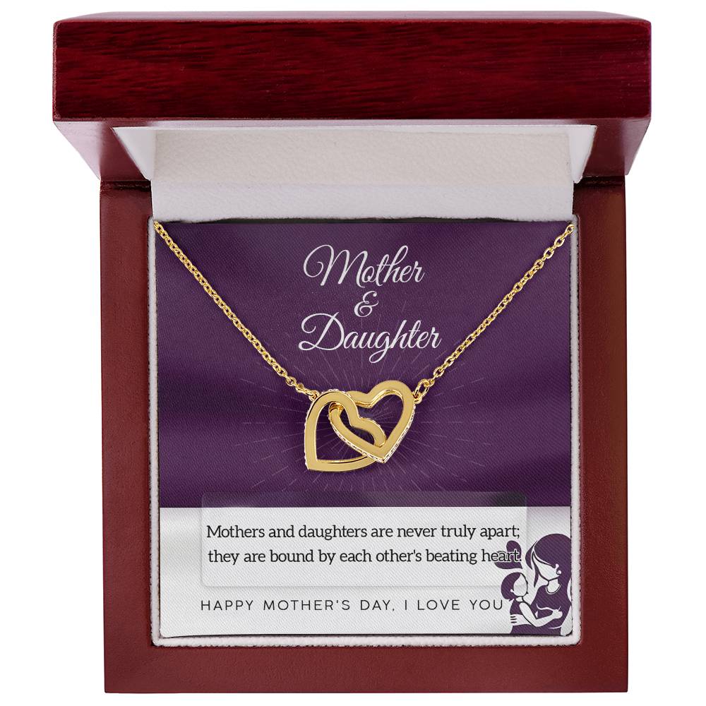 Mother and Daughter, Never Truly Apart, Happy Mothers Day, Interlocking Hearts Necklace