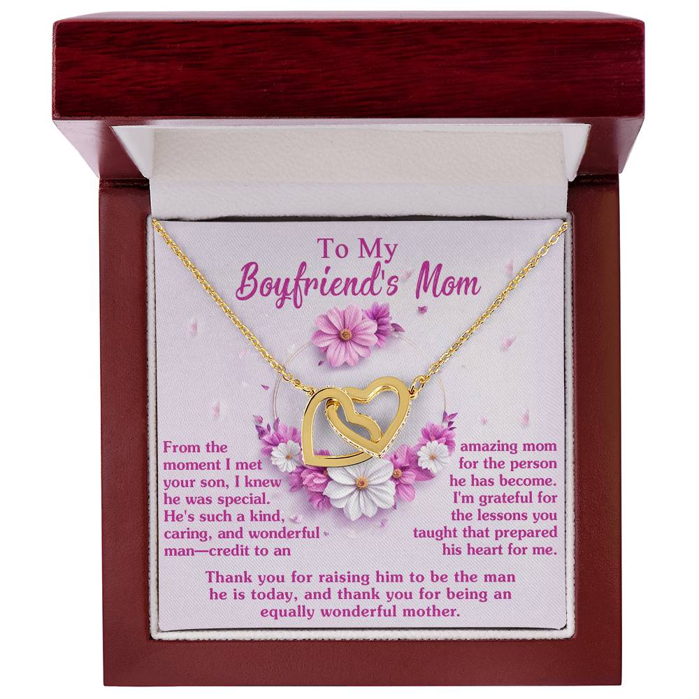 To My Boyfriends Mom, Wonderful Mother, Interlocking Hearts Necklace