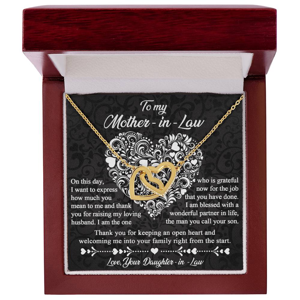 To My Mother-In-Law, Thank You For Keeping An Open Heart, Interlocking Hearts Necklace