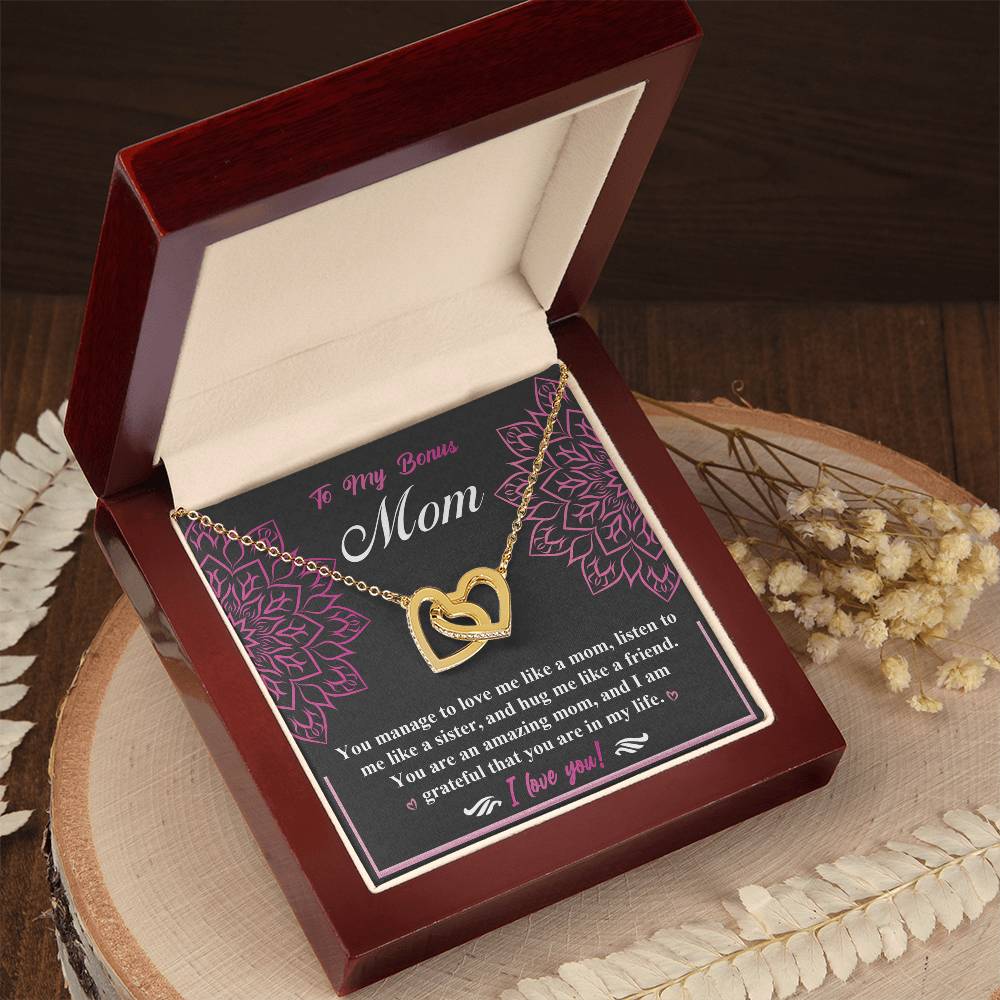 To My Bonus Mom, An Amazing Mom, Interlocking Hearts Necklace