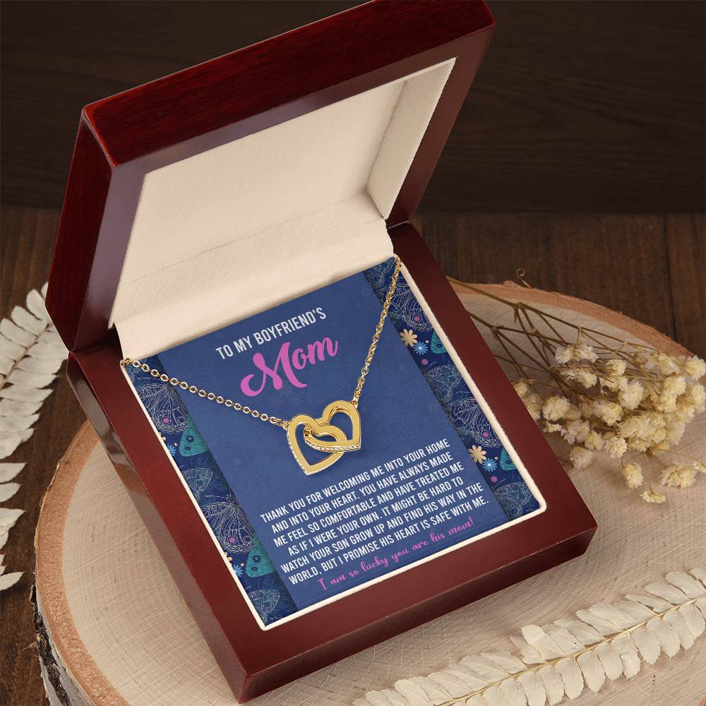 To My Boyfriend's Mom, I Am So Lucky You Are His Mom, Interlocking Hearts Necklace