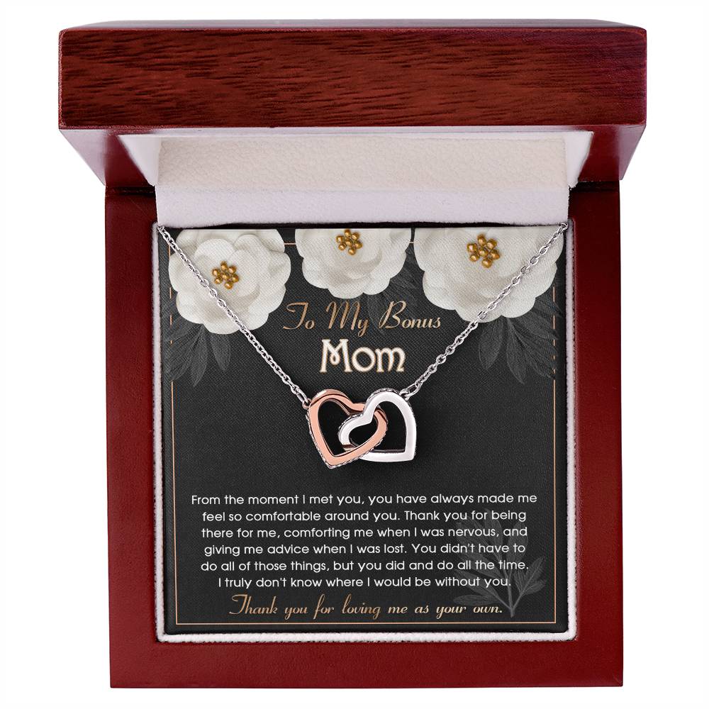 To My Bonus Mom, Thank You For Loving Me As Your Own, Interlocking Hearts Necklace