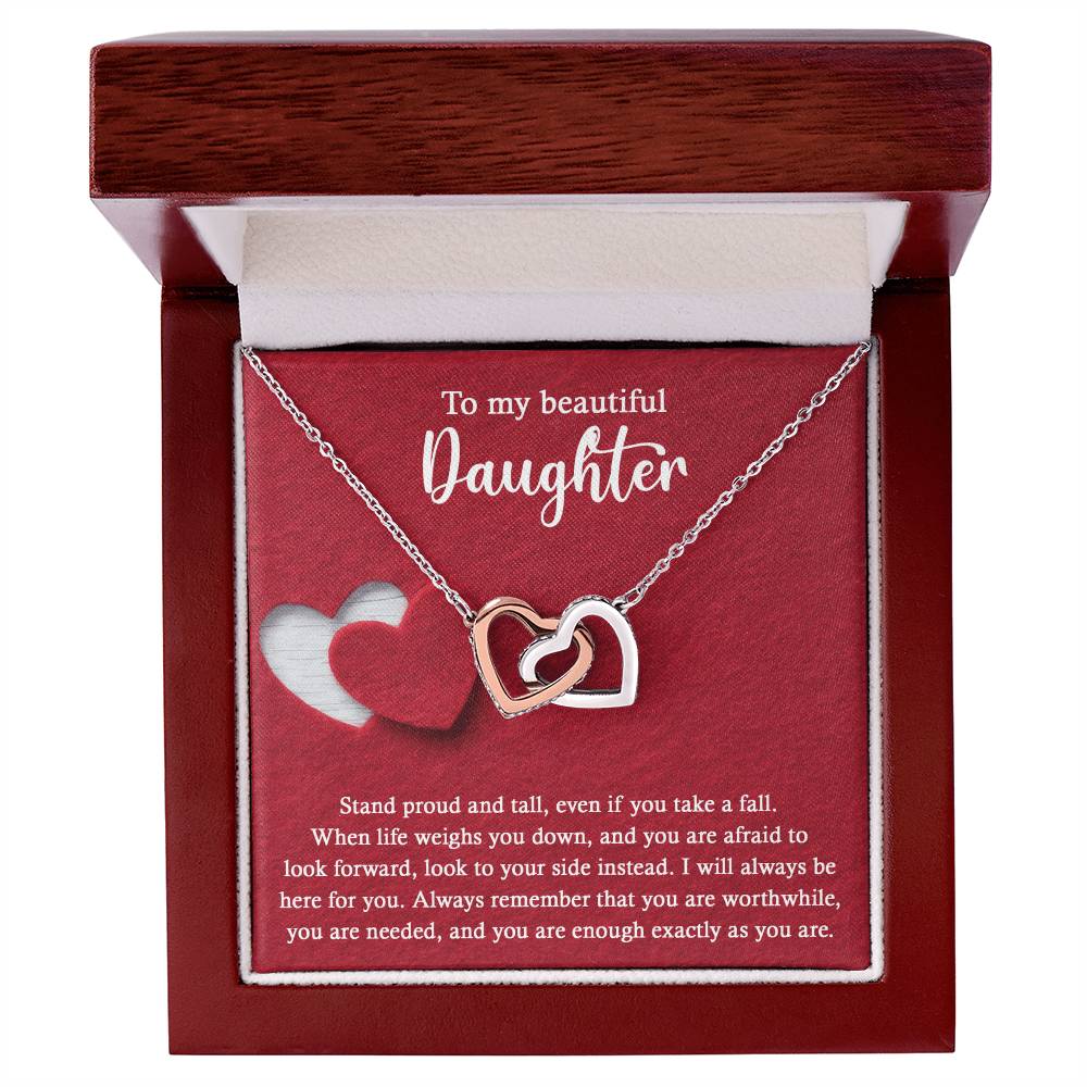 To My Daughter, I Will Always Be Here For You, Interlocking Hearts Necklace, Gift For Daughter