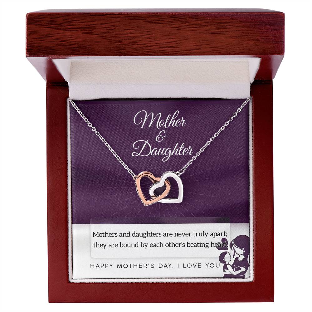 Mother and Daughter, Never Truly Apart, Happy Mothers Day, Interlocking Hearts Necklace