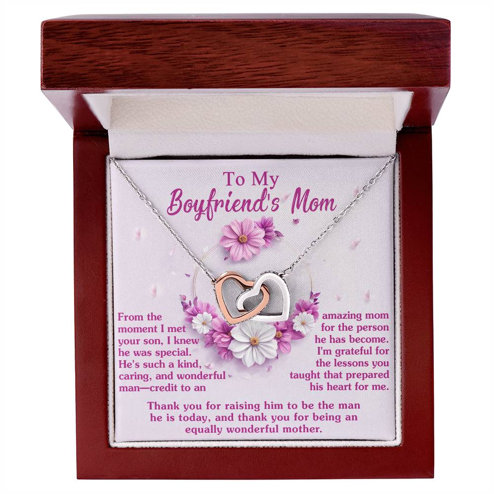 To My Boyfriends Mom, Wonderful Mother, Interlocking Hearts Necklace