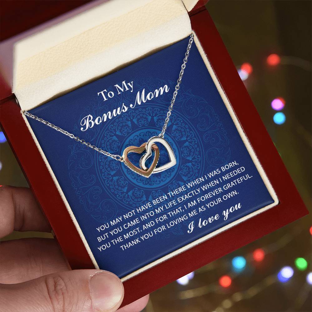 To My Bonus Mom, I Needed You, Interlocking Hearts Necklace