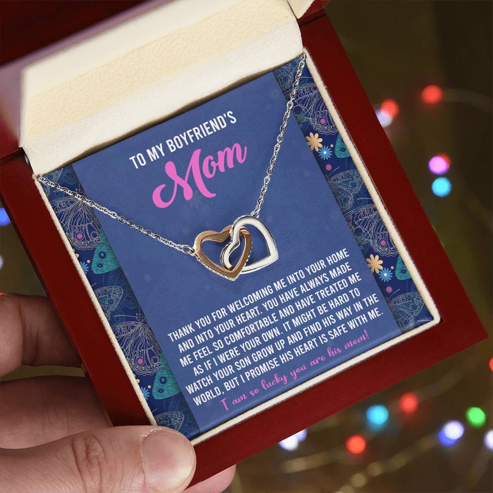 To My Boyfriend's Mom, I Am So Lucky You Are His Mom, Interlocking Hearts Necklace