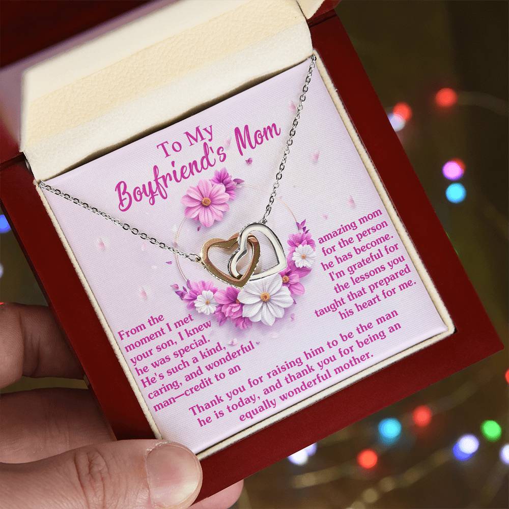 To My Boyfriends Mom, Wonderful Mother, Interlocking Hearts Necklace