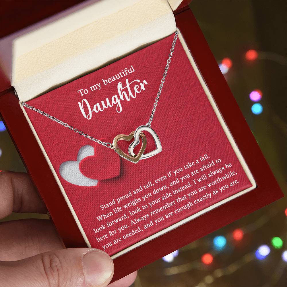 To My Daughter, I Will Always Be Here For You, Interlocking Hearts Necklace, Gift For Daughter