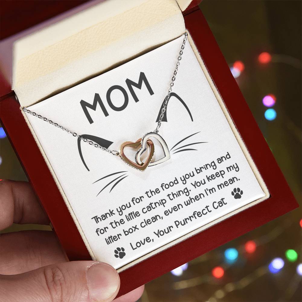 To My Cat Mom, When I'm Mean, Interlocking Hearts Necklace