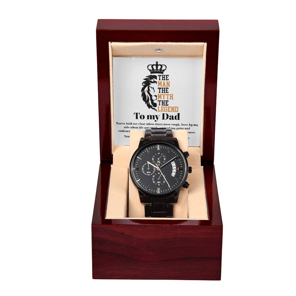 To My Dad, The Man|The Myth|The Legend, Black Chronograph Watch, Gift For Dad