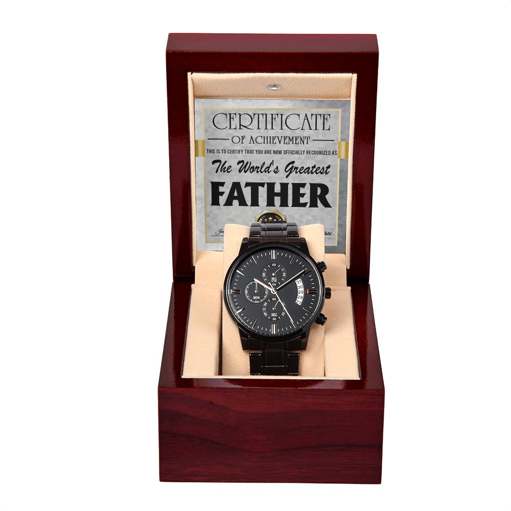 To My Dad, Certificate Of Achievement, The Worlds Greatest Father, Black Chronograph Watch, Gift For Dad