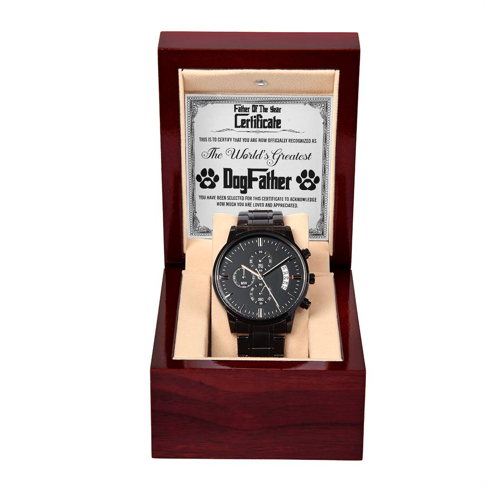 To My DogFather, Father Of The Year, Worlds Greatest DogFather, Black Chronograph Watch, Funny Gift For Dad