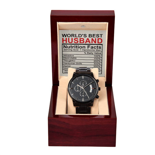 To My Husband, Nutrition Facts, Black Chronograph Watch, Funny Gift For Husband