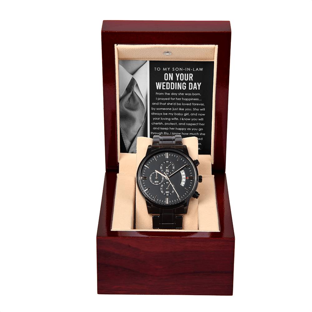 To My Son, On Your Wedding Day, Hold Her Hand Forever, Black Chronograph Watch