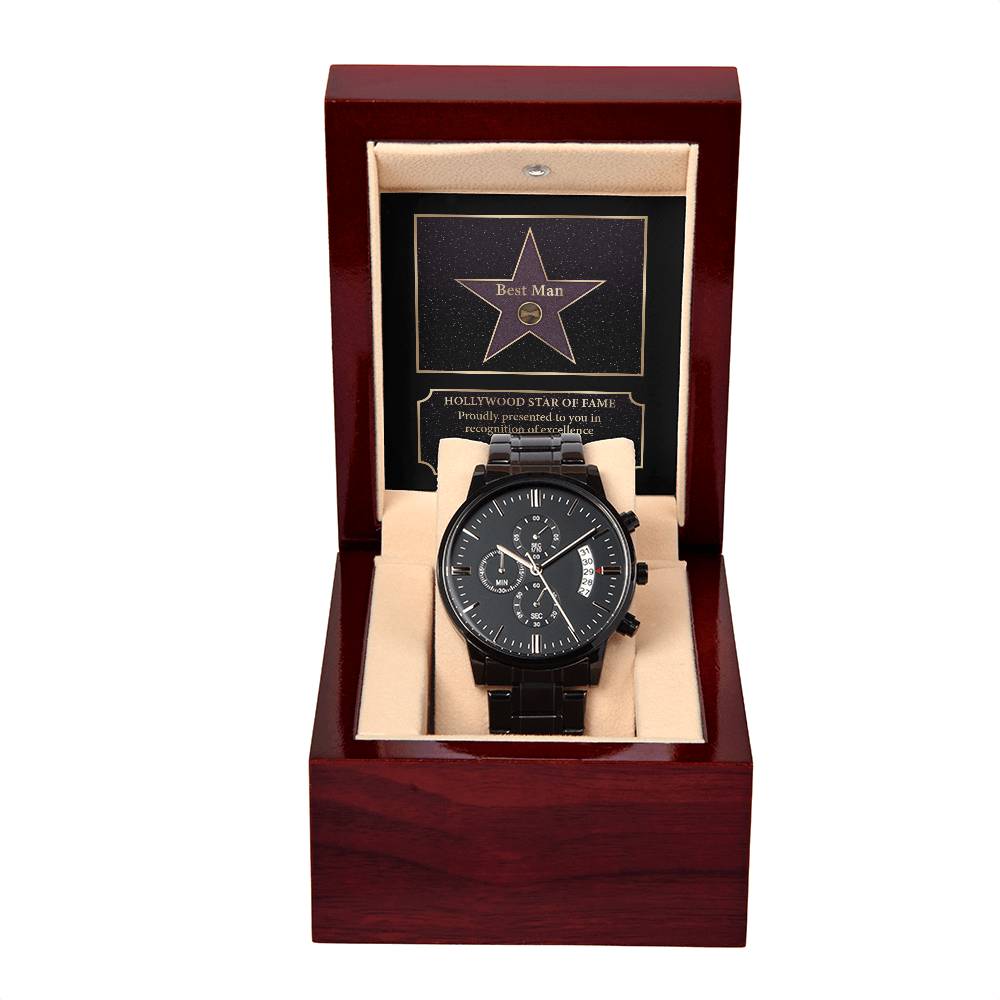 To My Best Man, Hollywood Star Of Fame, Black Chronograph Watch