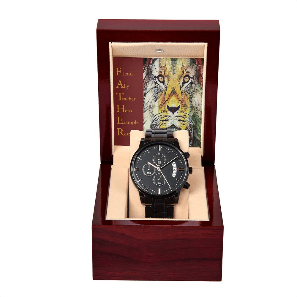 To My Dad, Friend, Ally, Teacher Hero, Example, Respected, Black Chronograph Watch