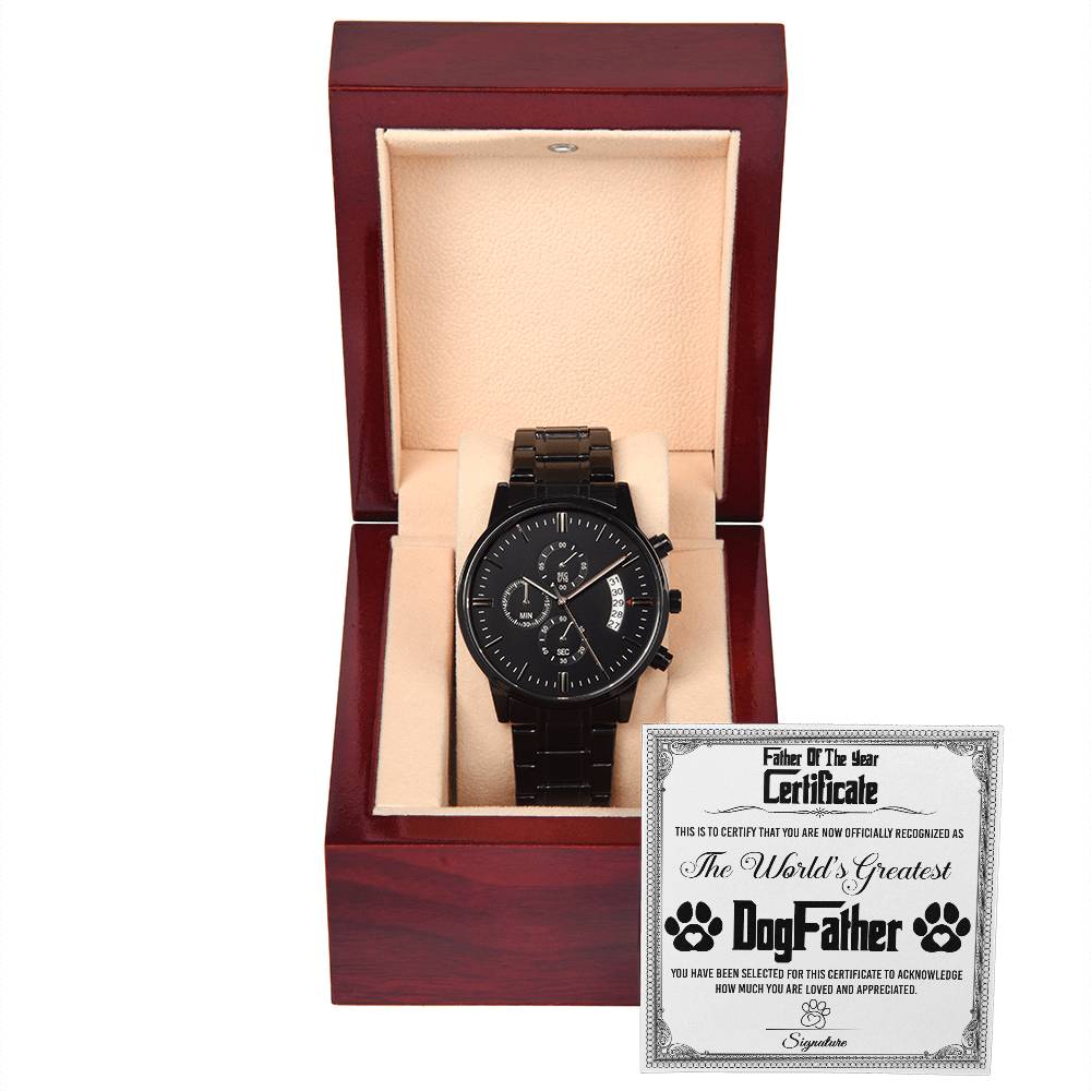 To My DogFather, Father Of The Year, Worlds Greatest DogFather, Black Chronograph Watch, Funny Gift For Dad