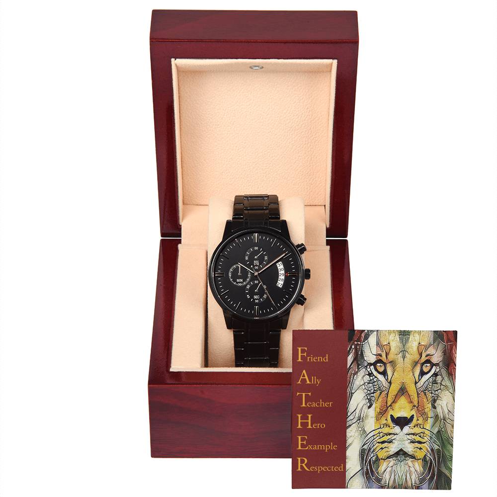 To My Dad, Friend, Ally, Teacher Hero, Example, Respected, Black Chronograph Watch