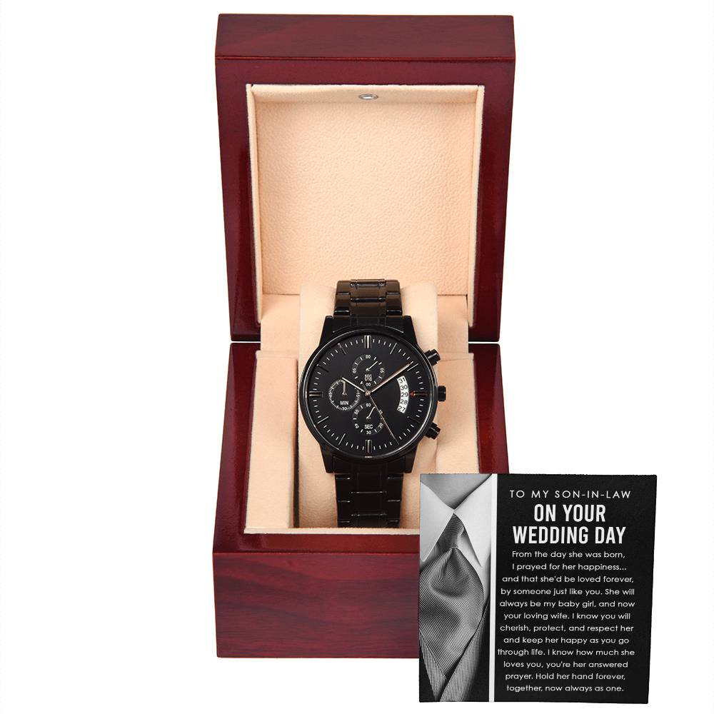 To My Son, On Your Wedding Day, Hold Her Hand Forever, Black Chronograph Watch