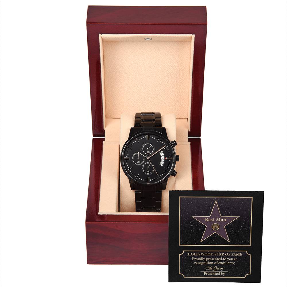 To My Best Man, Hollywood Star Of Fame, Black Chronograph Watch