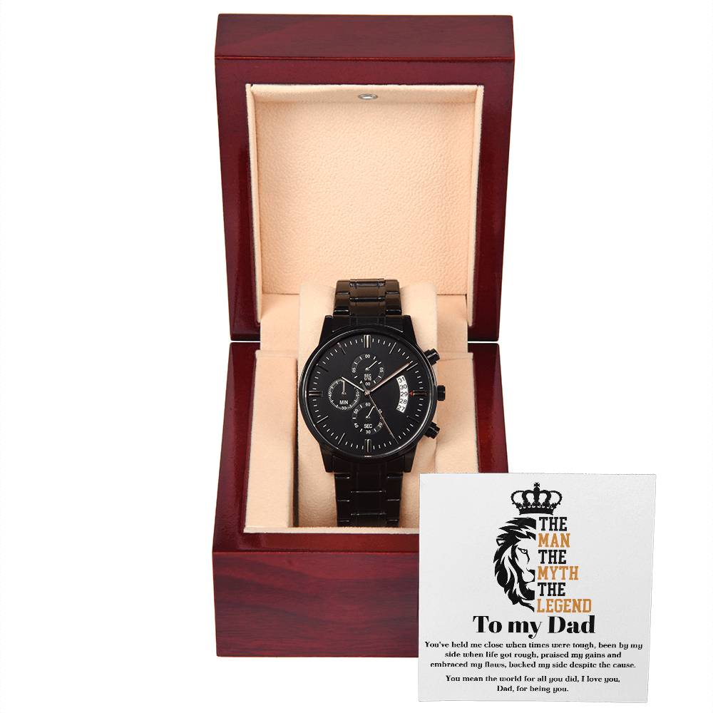 To My Dad, The Man|The Myth|The Legend, Black Chronograph Watch, Gift For Dad