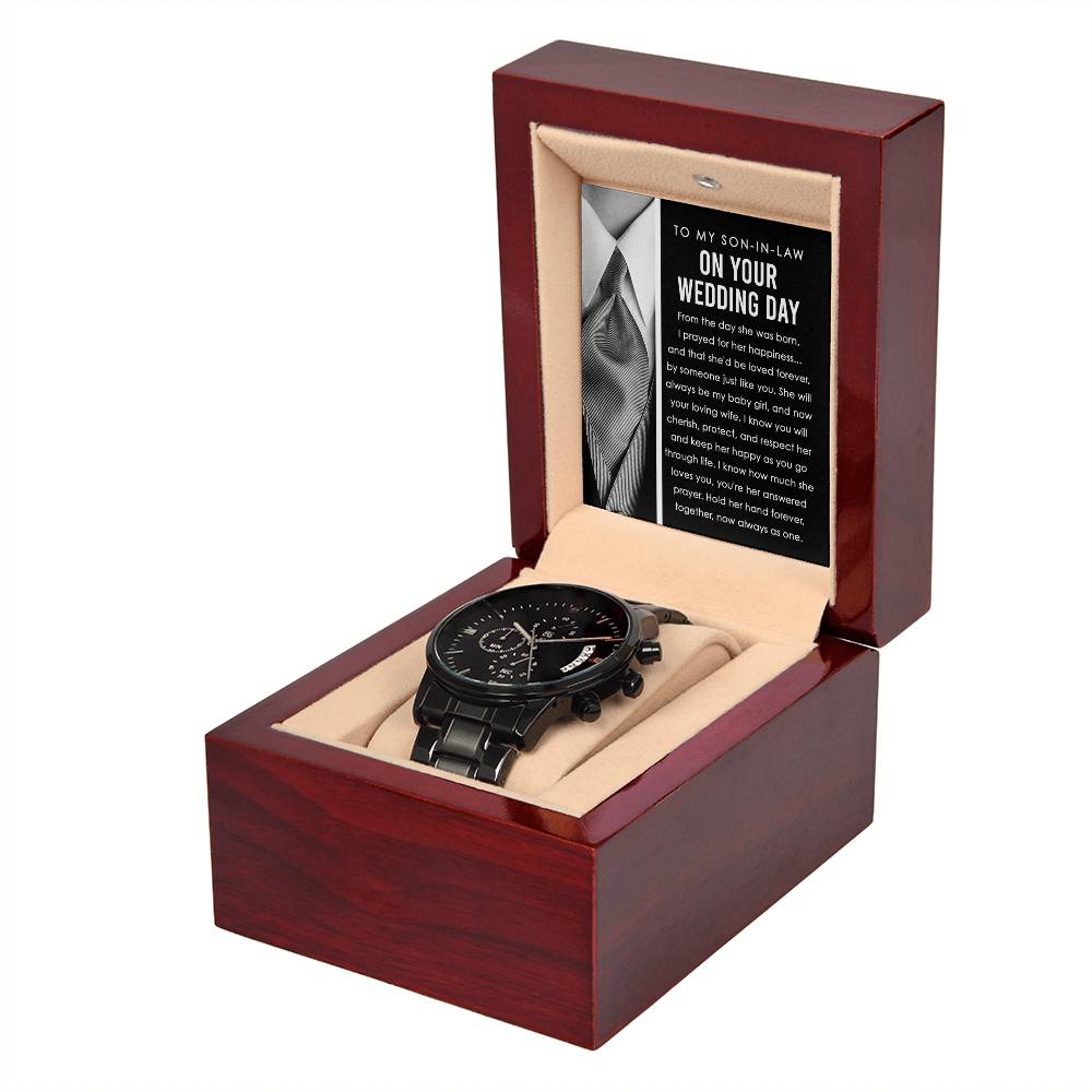 To My Son, On Your Wedding Day, Hold Her Hand Forever, Black Chronograph Watch