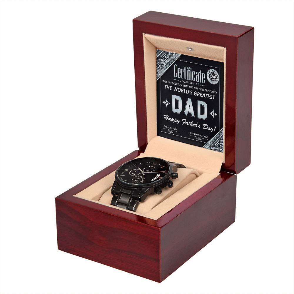 To My Dad, The Worlds Greatest Dad, Happy Fathers Day, Black Chronograph Watch, Gift For Dad