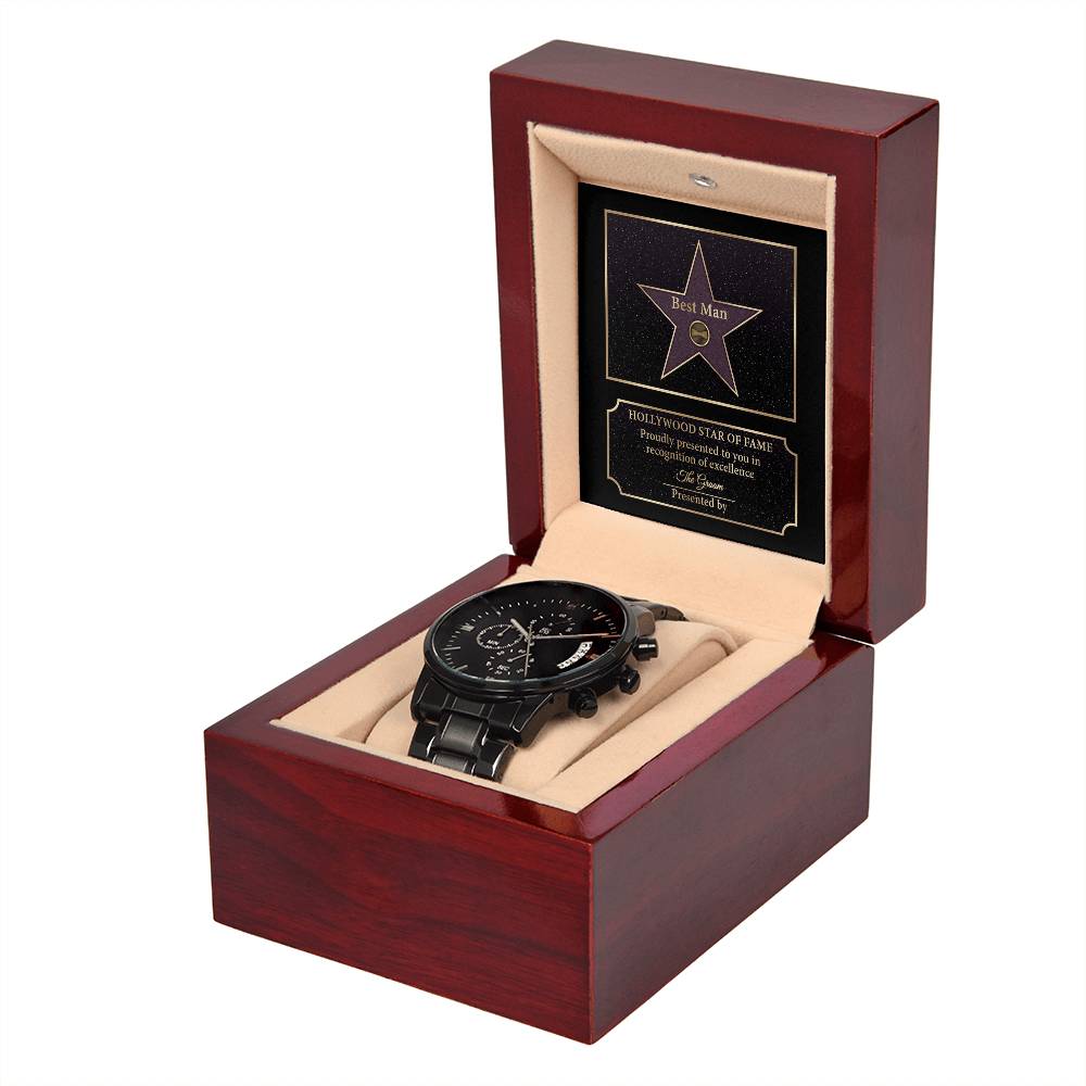 To My Best Man, Hollywood Star Of Fame, Black Chronograph Watch