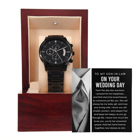 To My Son, On Your Wedding Day, Hold Her Hand Forever, Black Chronograph Watch