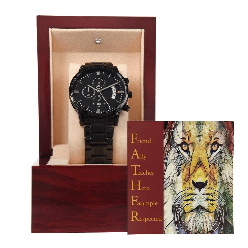 To My Dad, Friend, Ally, Teacher Hero, Example, Respected, Black Chronograph Watch