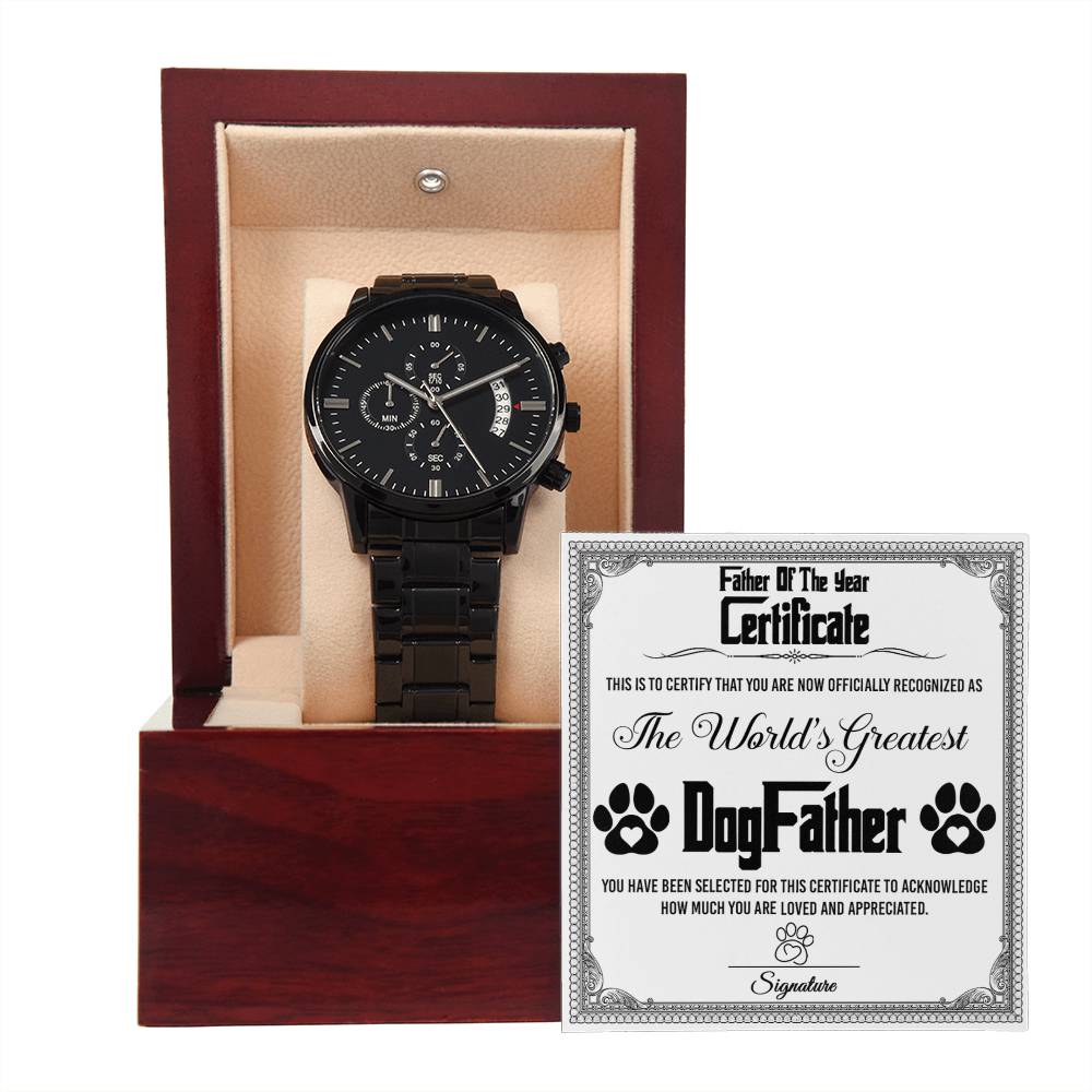 To My DogFather, Father Of The Year, Worlds Greatest DogFather, Black Chronograph Watch, Funny Gift For Dad